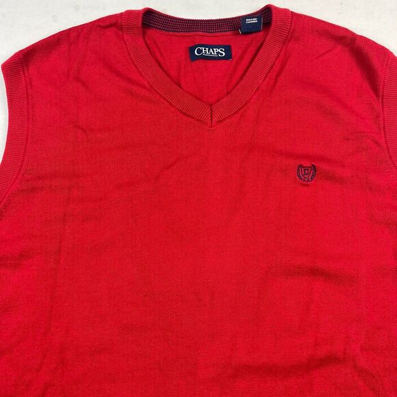 Chaps Mens Red Knit Sweater Vest XL Classic Preppy Casual Golf Layer Soft Cotton - Picture 3 of 11